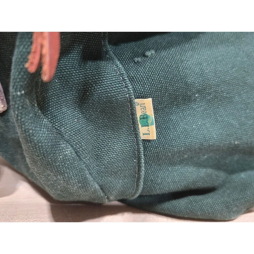 Vintage Green Canvas Leather Rucksack Backpack‎ Cowhide Trim